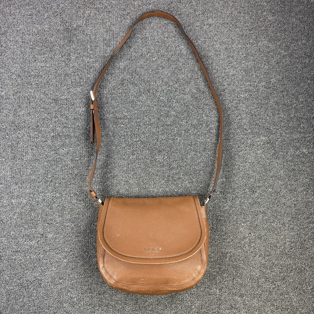 Kate Spade Roulette‎ Saddle Bag Purse Pebbled Brown Leather Adjustable Strap Bag